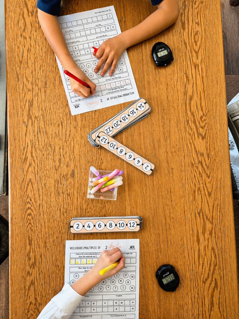 Two learners working side by side on multiples activities